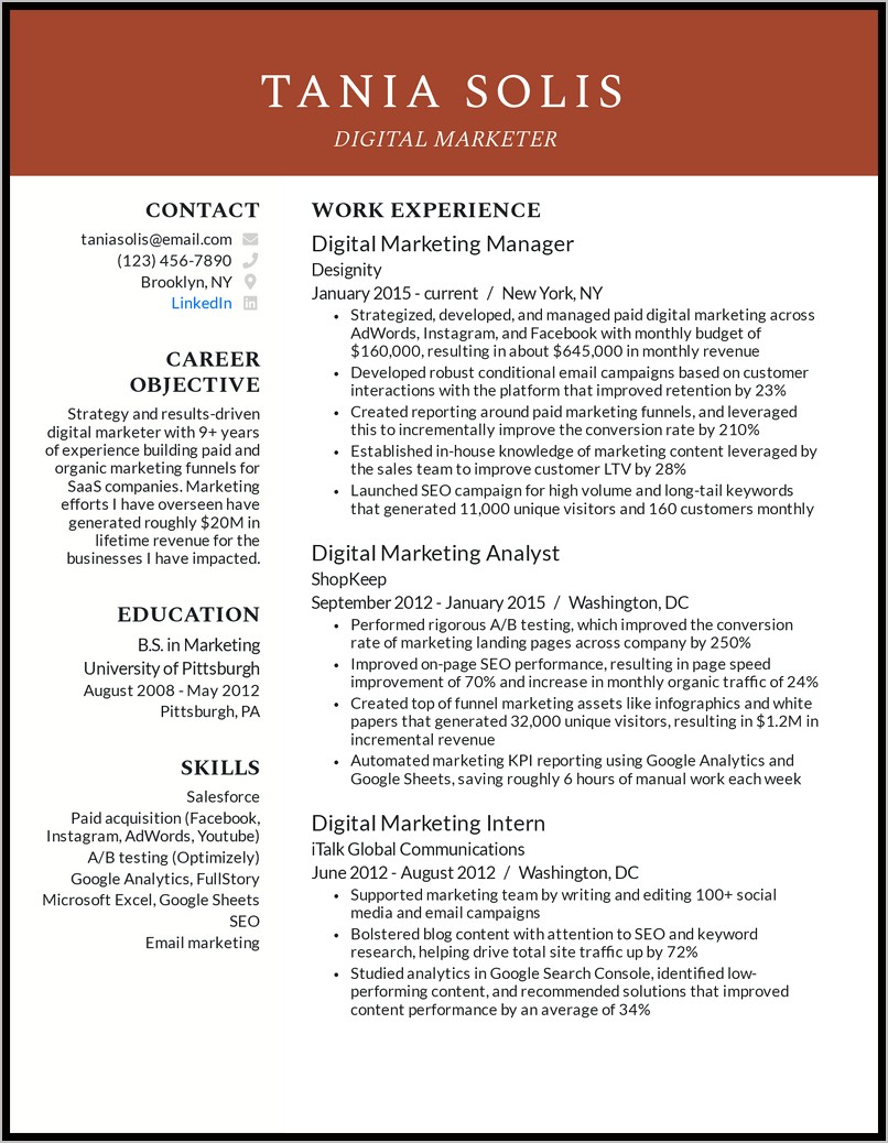 Marketing Professional Objective For Resume