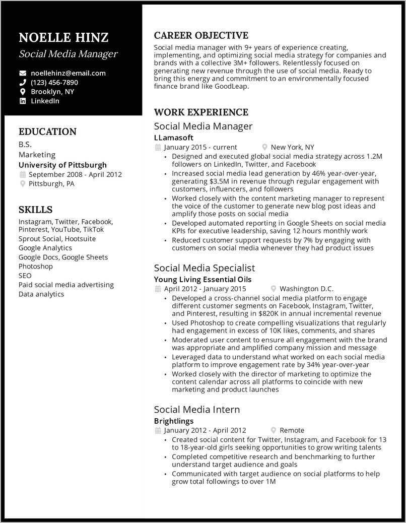 Marketing Profile Examples For Resumes