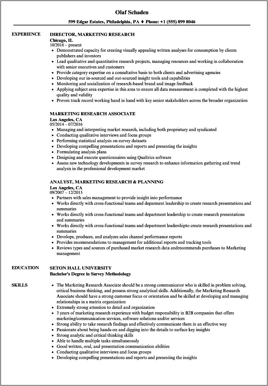 Marketing Research Resume Objective Examples