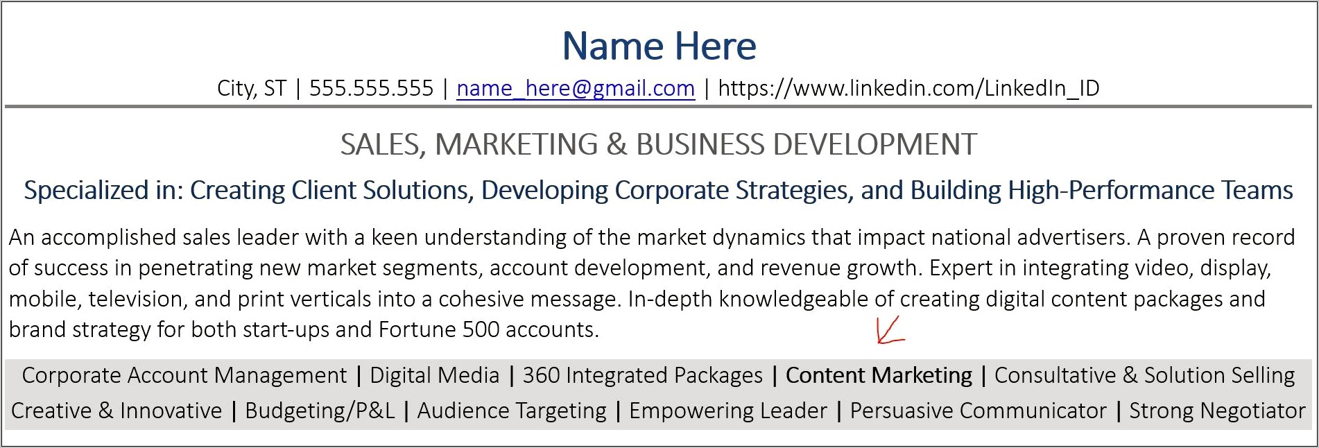 Marketing Resume Skills And Abilities