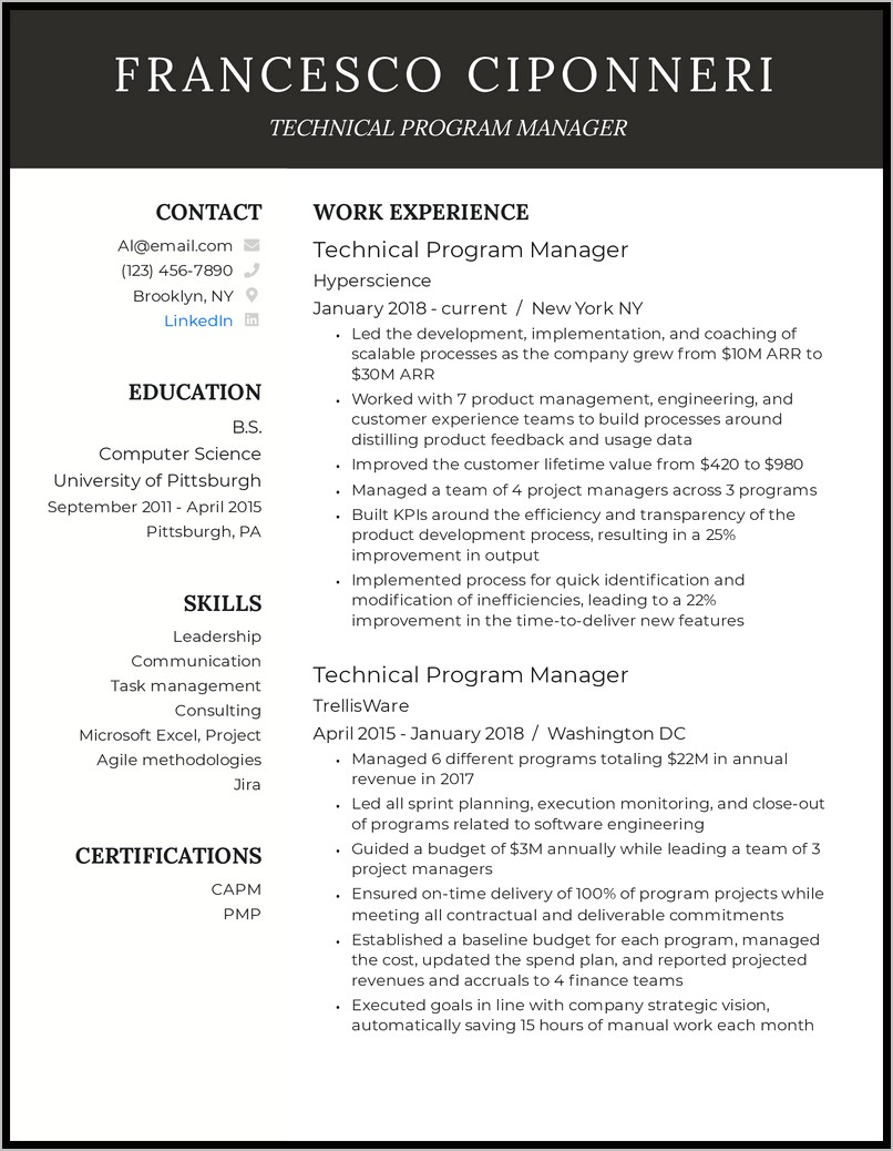 Master In Technical Management Resume