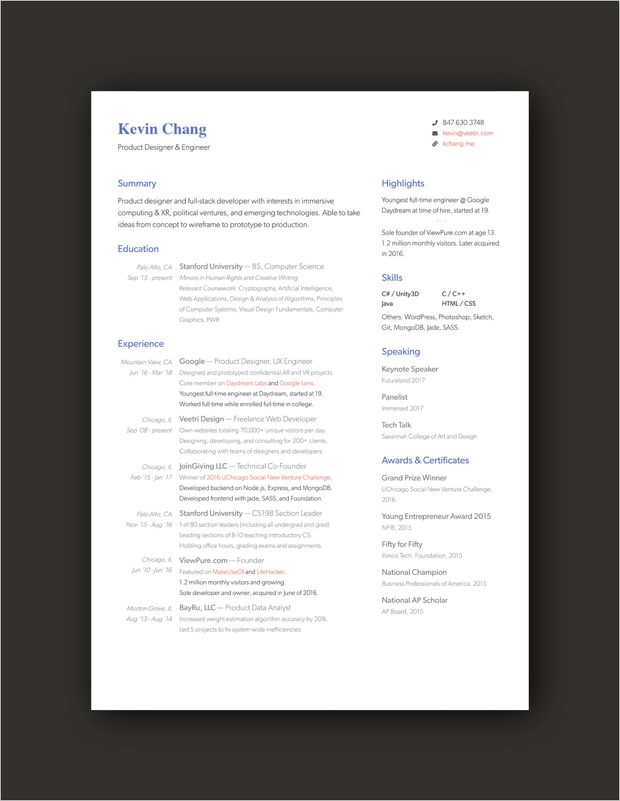 Masters Of Design Resume Example