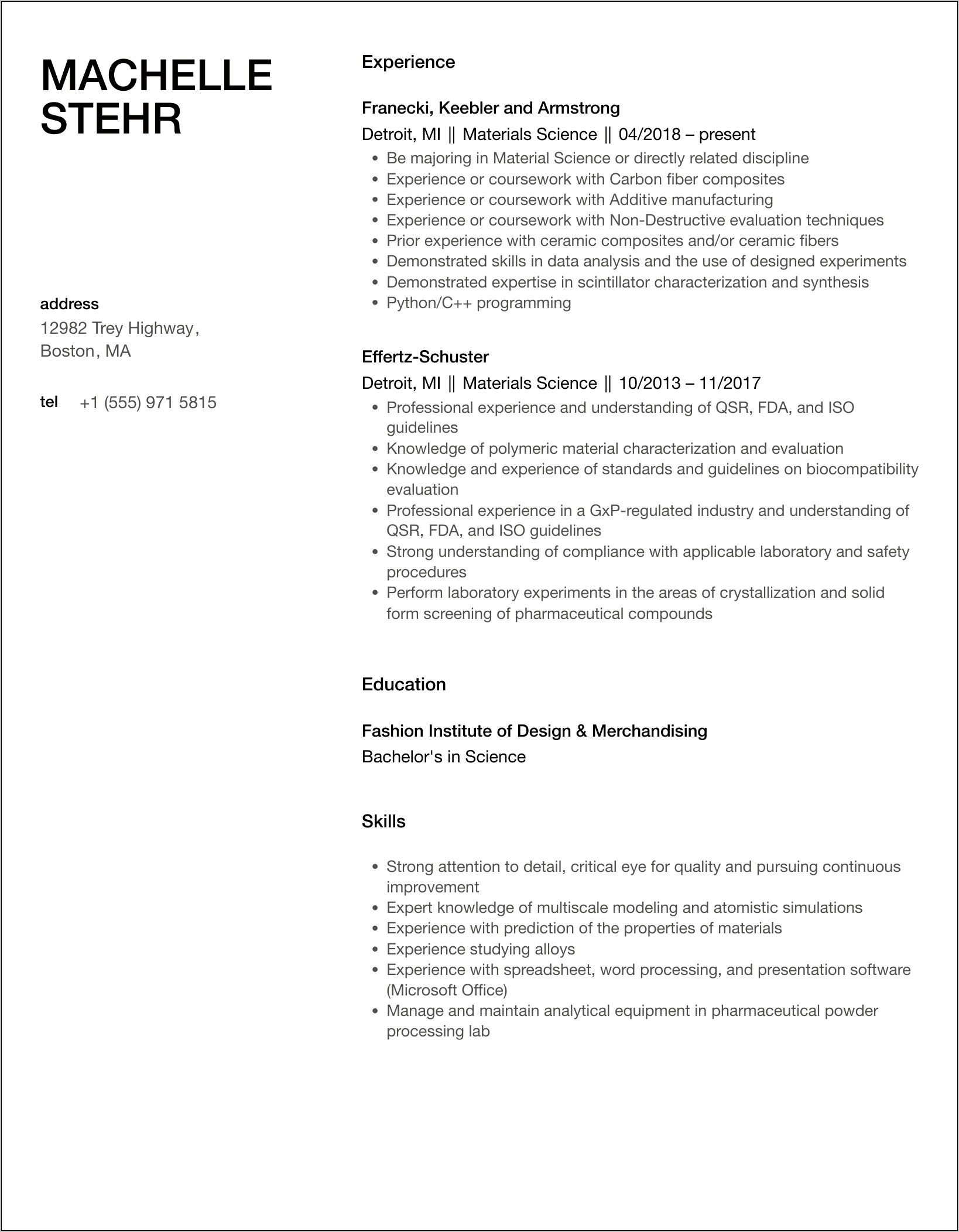 Material Science Objective For Resume