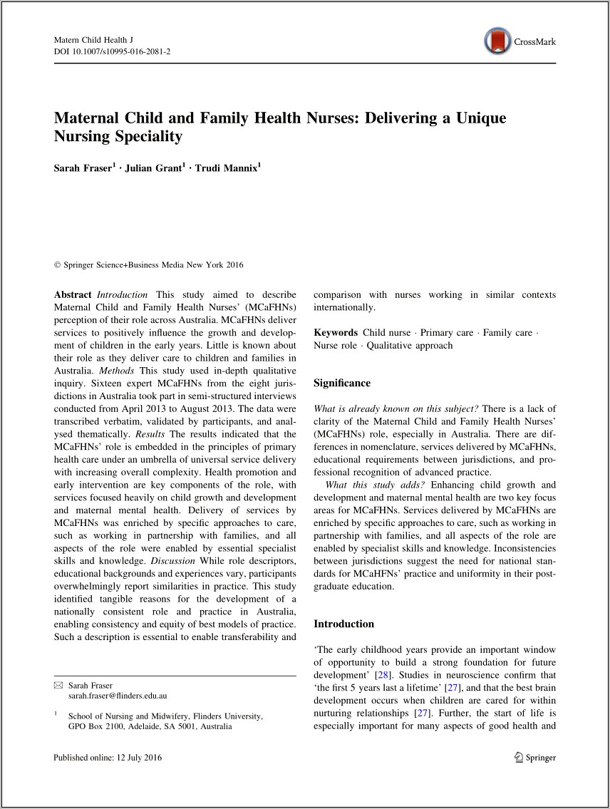 Maternal Child Health Resume Samples