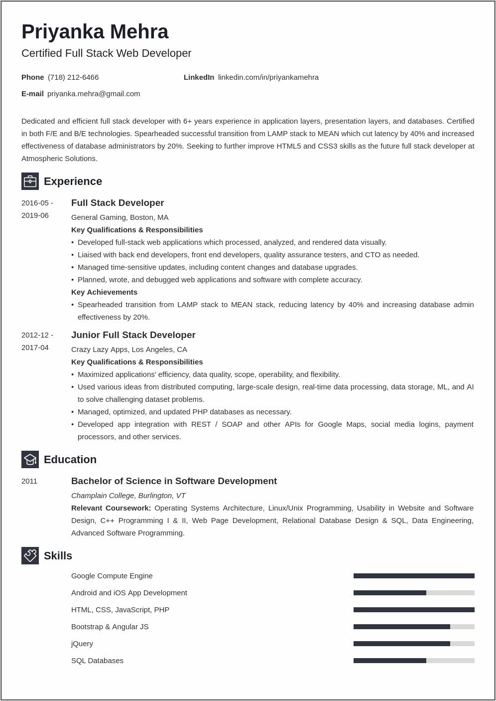 Mean Stack Developer Sample Resume