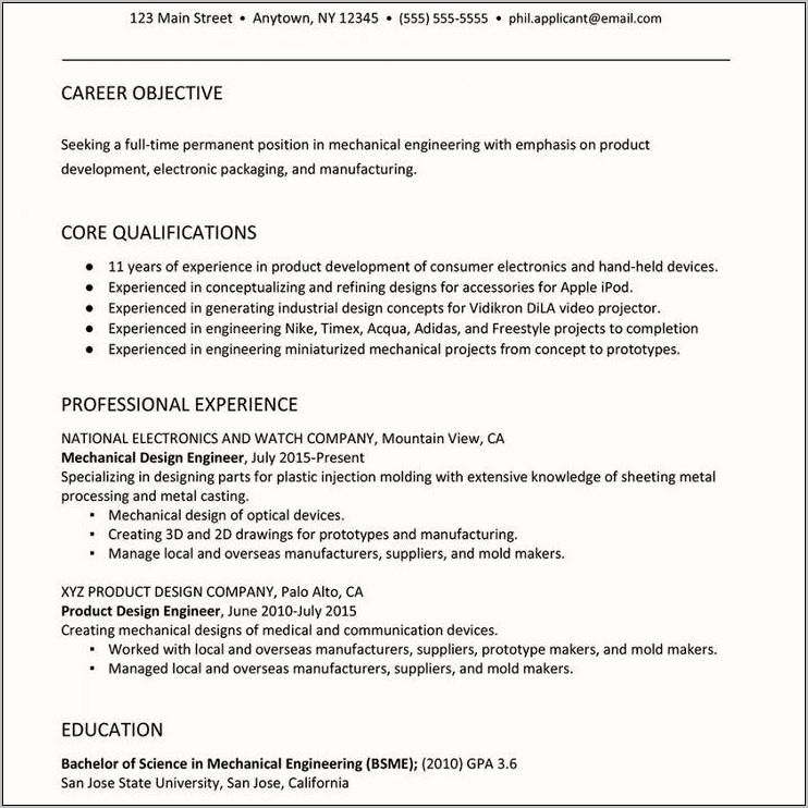 Mechanical Engineer Resume Objective Statements