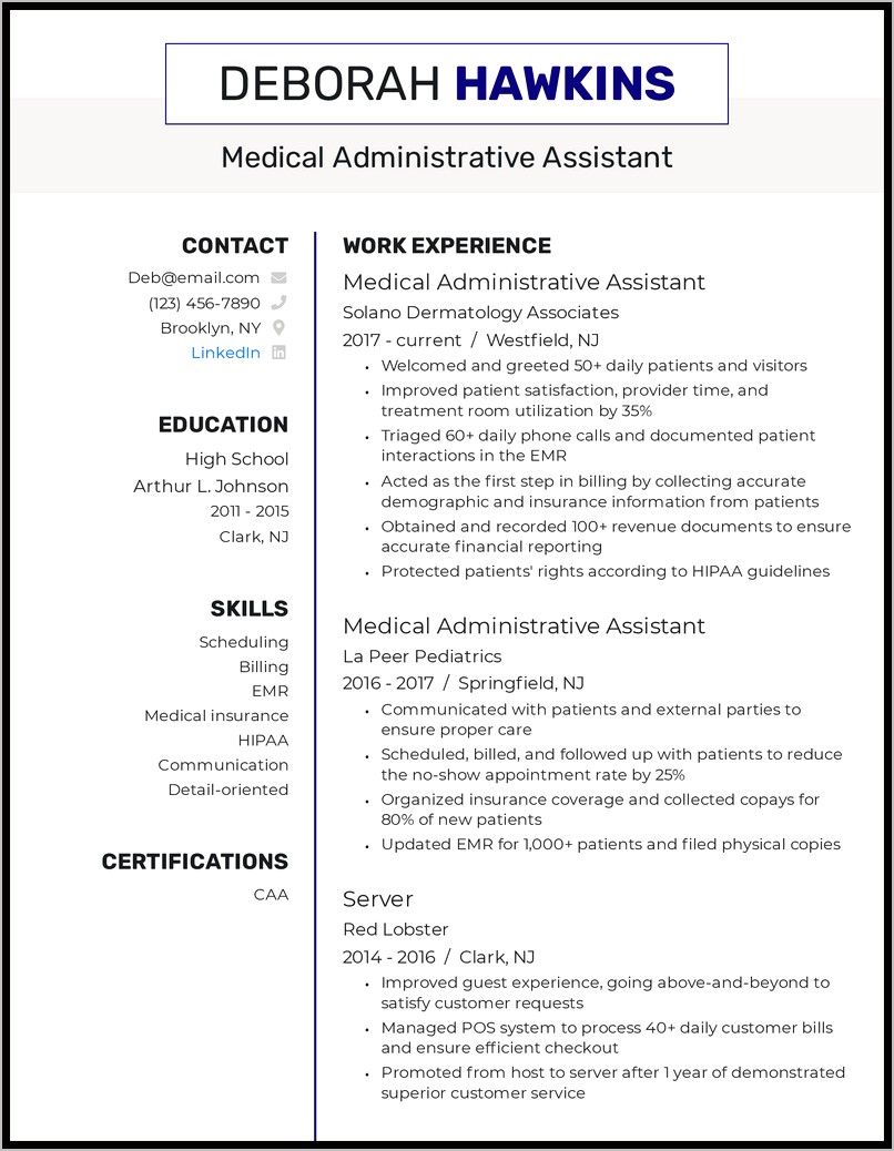 Medical Administrative Assistant Job Resume
