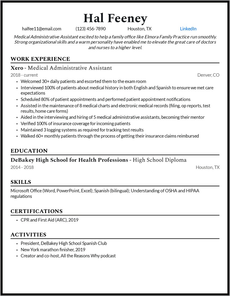 Medical Assistant Clinical Skills Resume