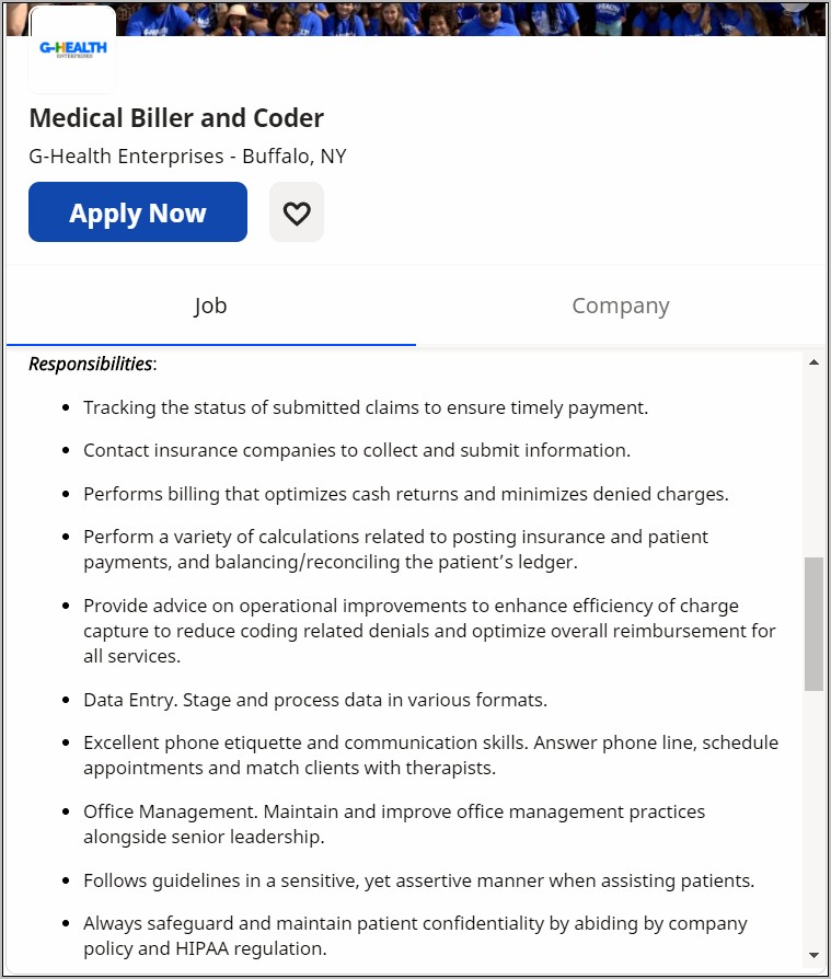 Medical Billing Resume Job Description