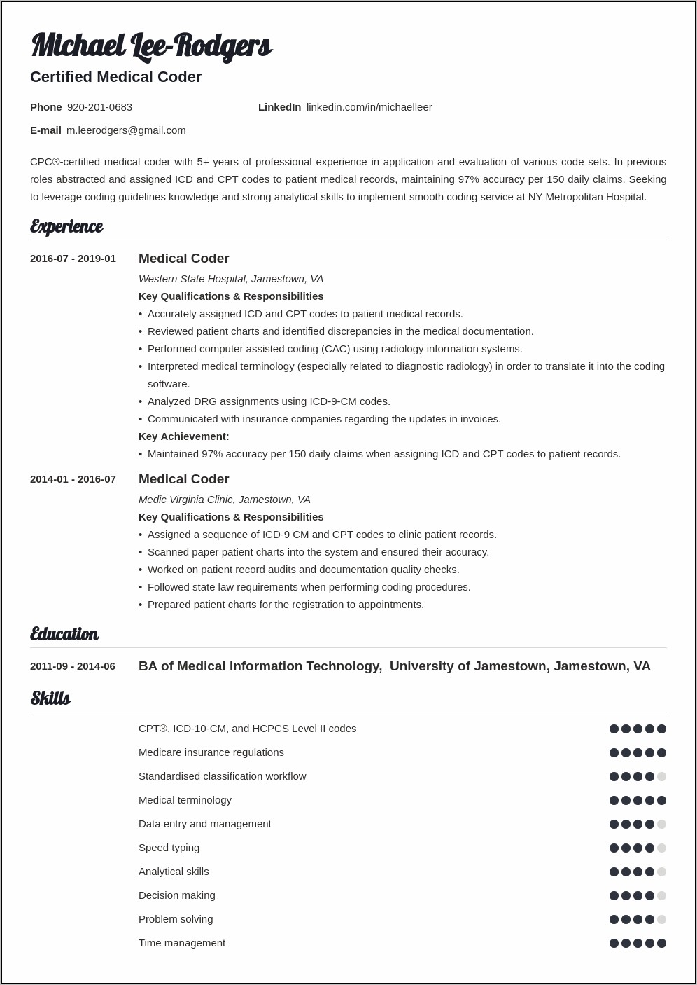 Medical Coding Objective For Resumes