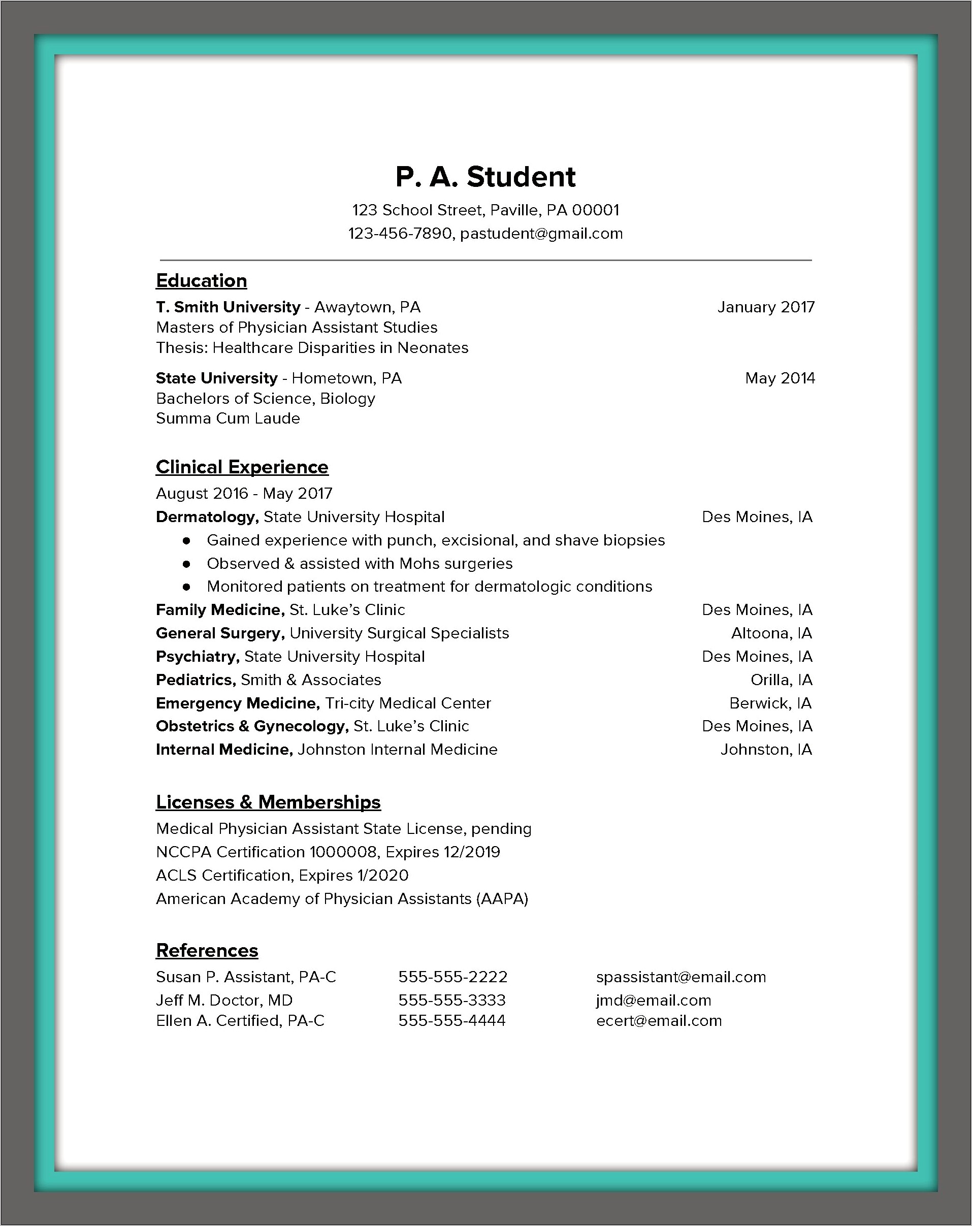 Medical Degree Graduate Sample Resume