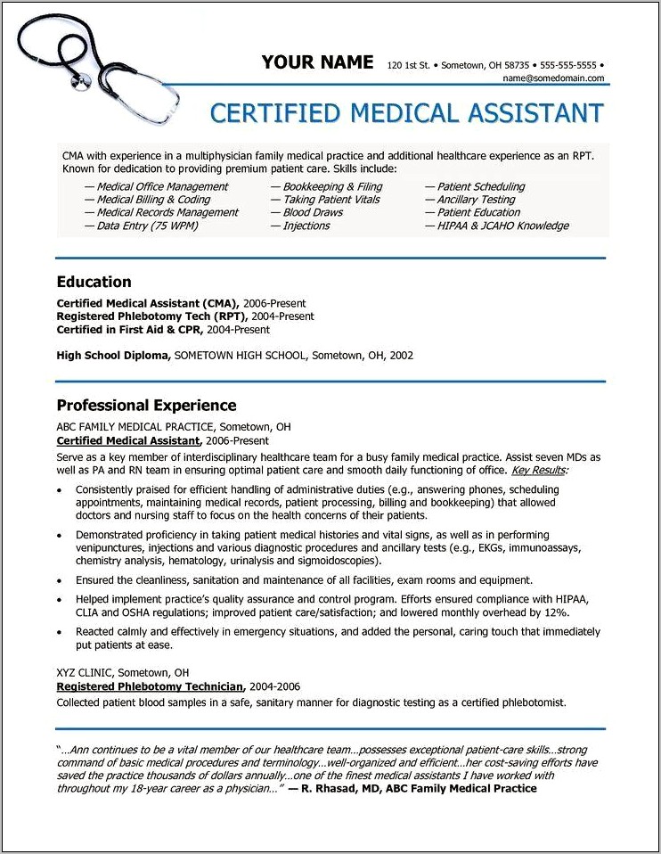 Medical Office Specialist Skills Resume