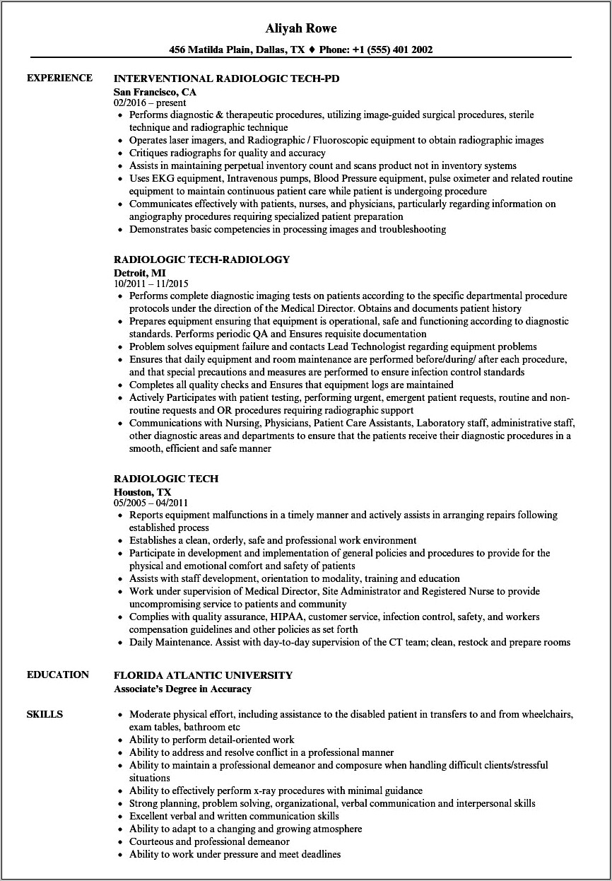 Medical Radiation Technologist Resume Examples