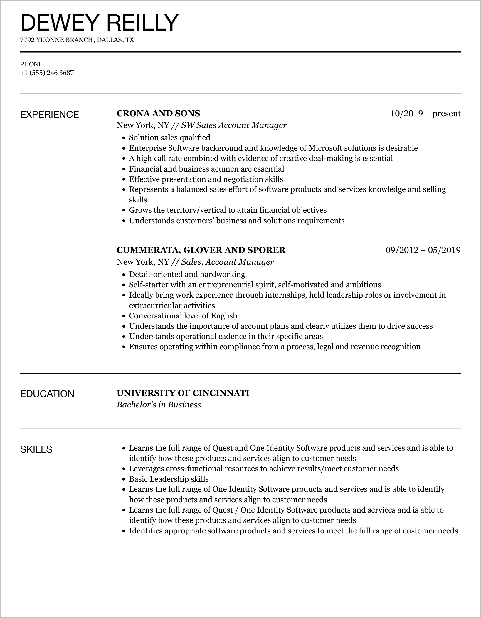 Medical Sales Account Manager Resume