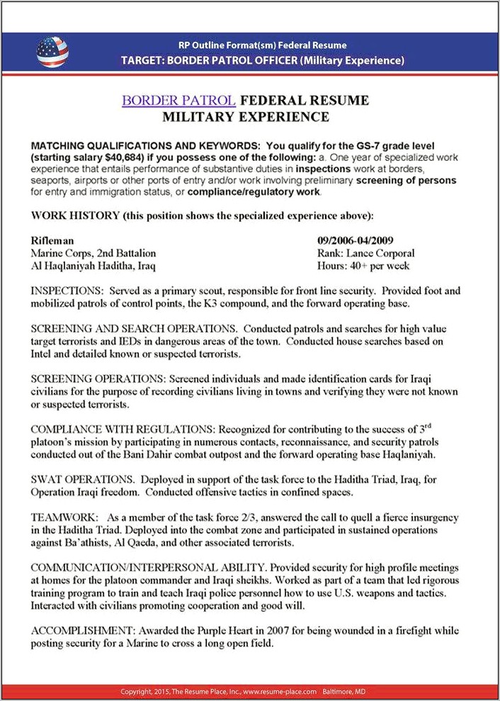 Military To Civilian Resume Sample