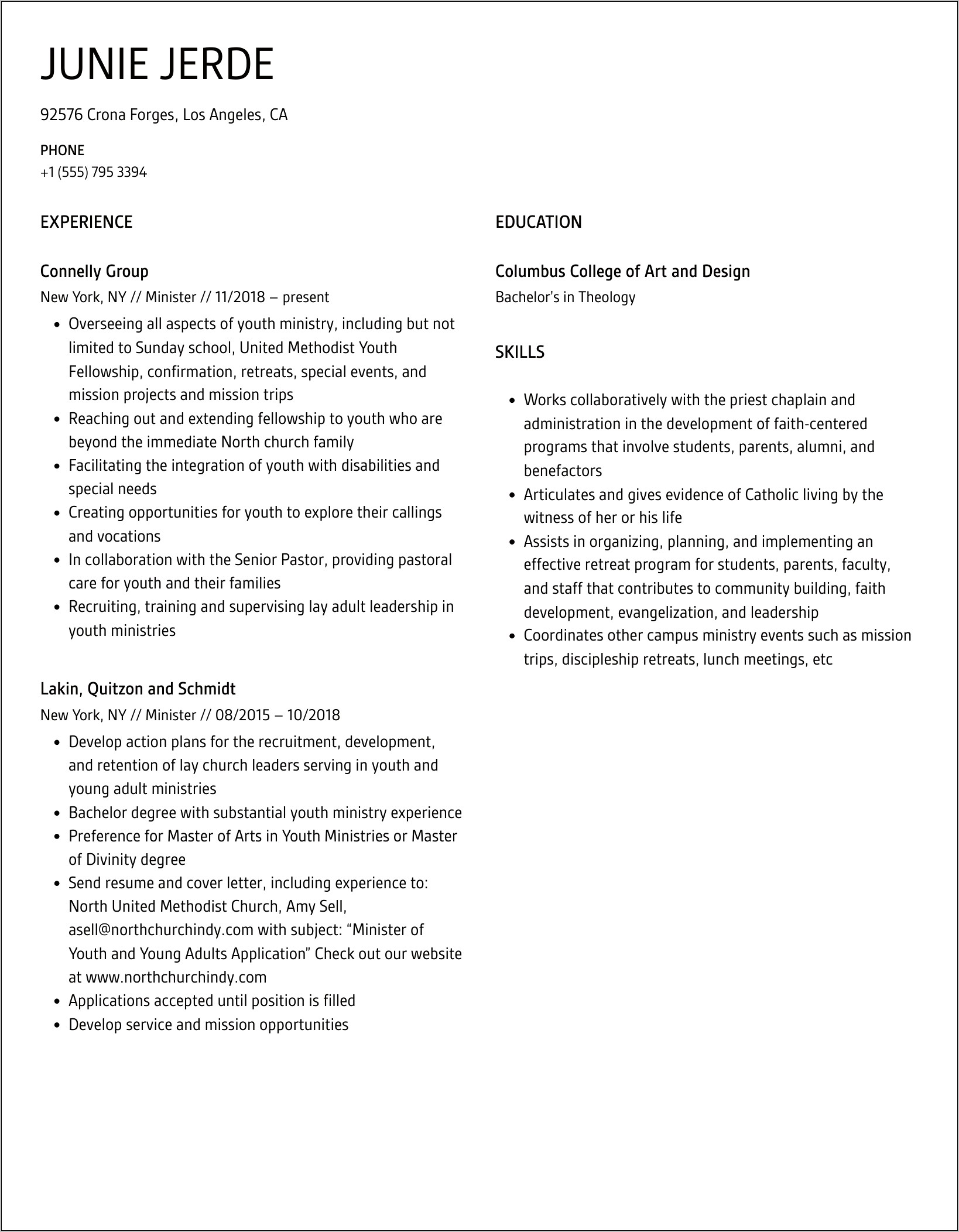 Minister Of Music Resume Examples