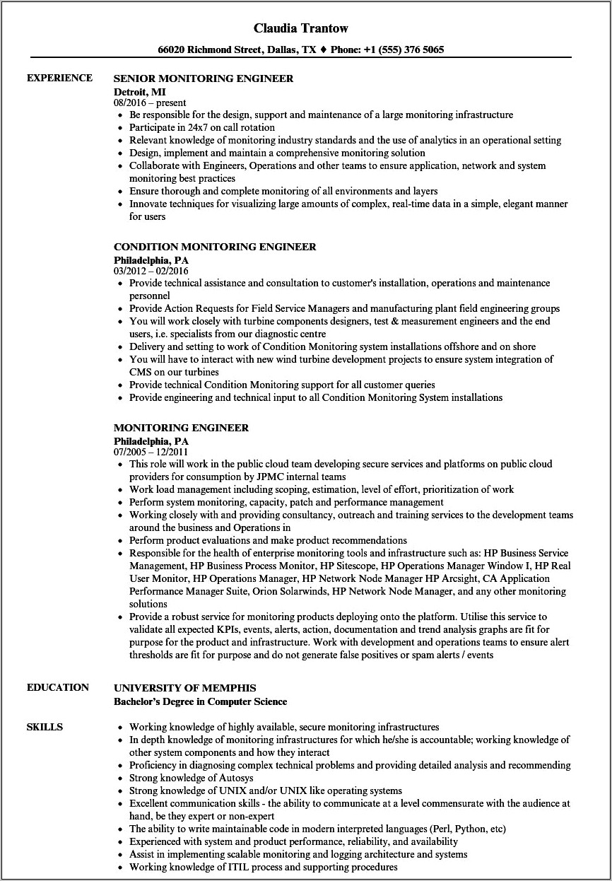 Monitoring And Evaluation Sample Resume
