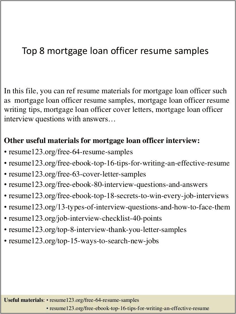 Mortgage Loan Officer Resume Examples