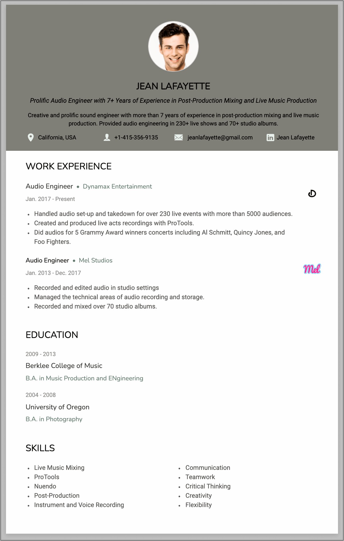 Music Resume Examples For College