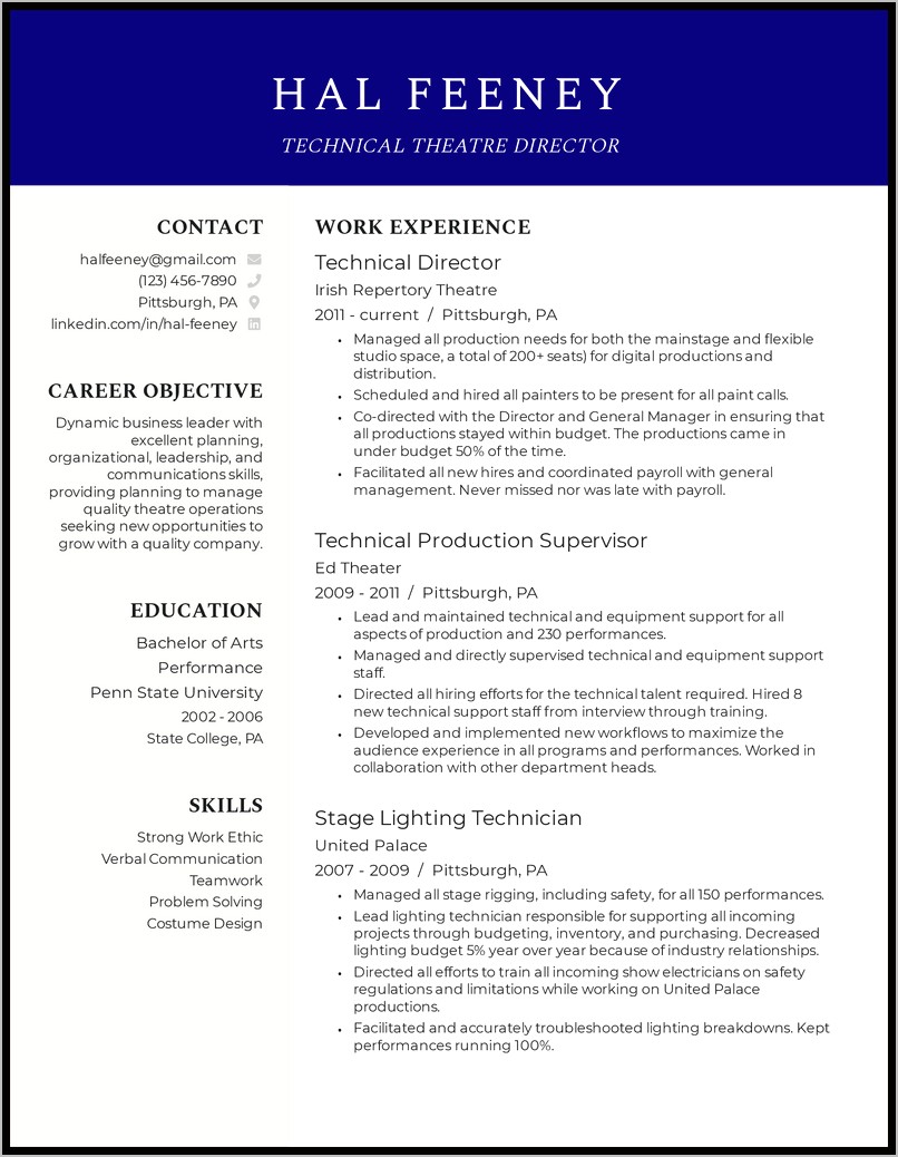 Musical Theater Kids Resume Examples