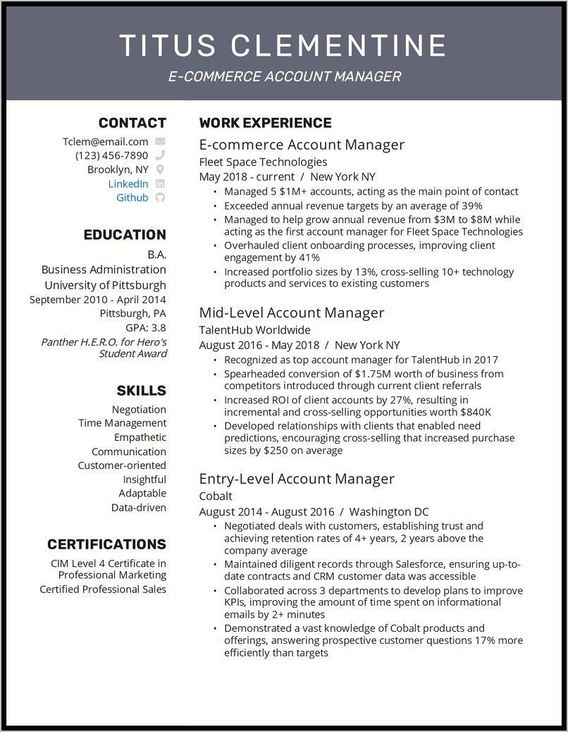 National Account Manager Resume Objective