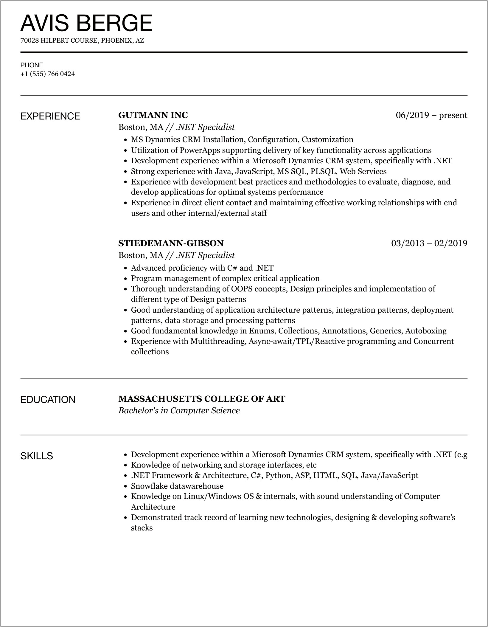 Net With Crm Sample Resume
