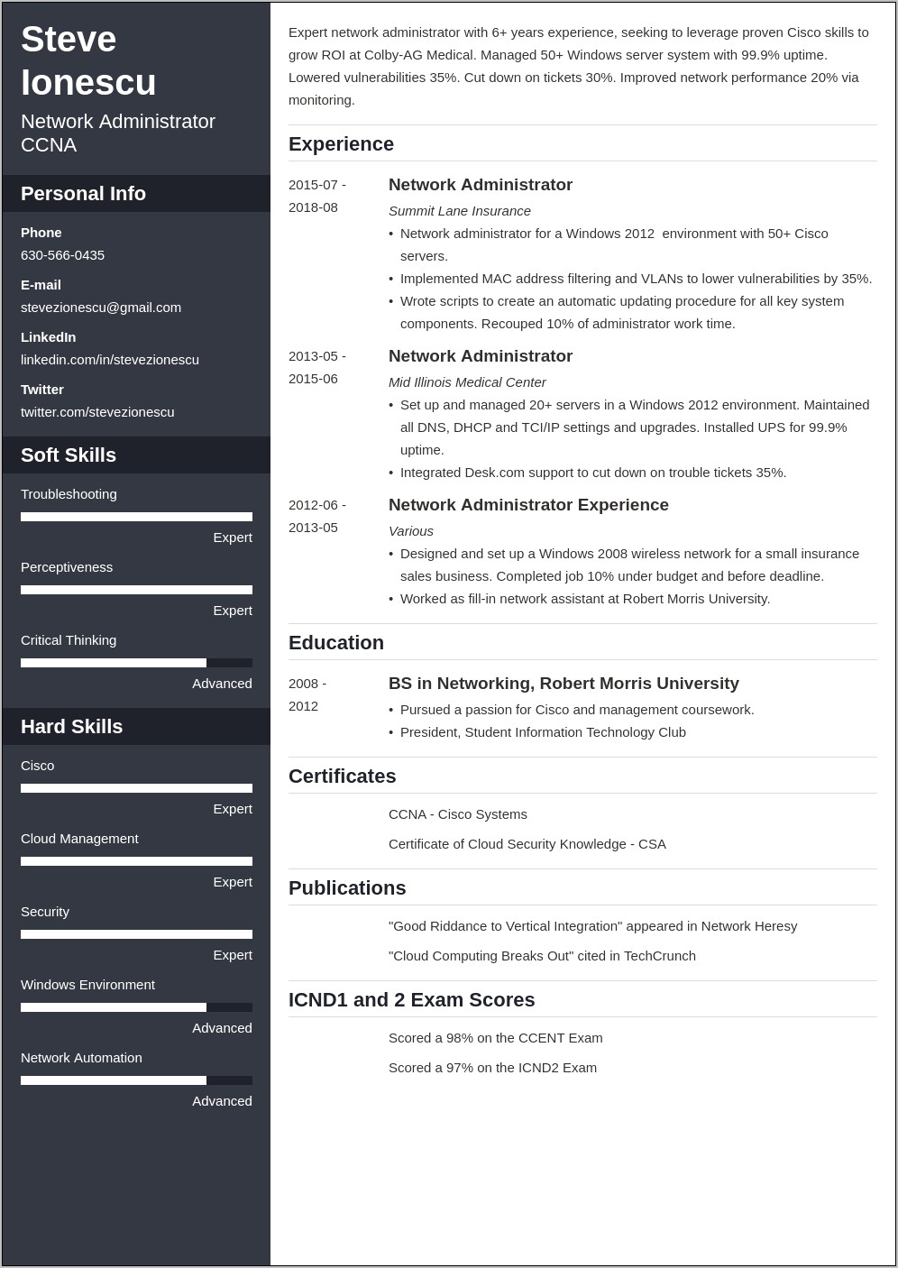 Network Administrator Resume Objective Examples