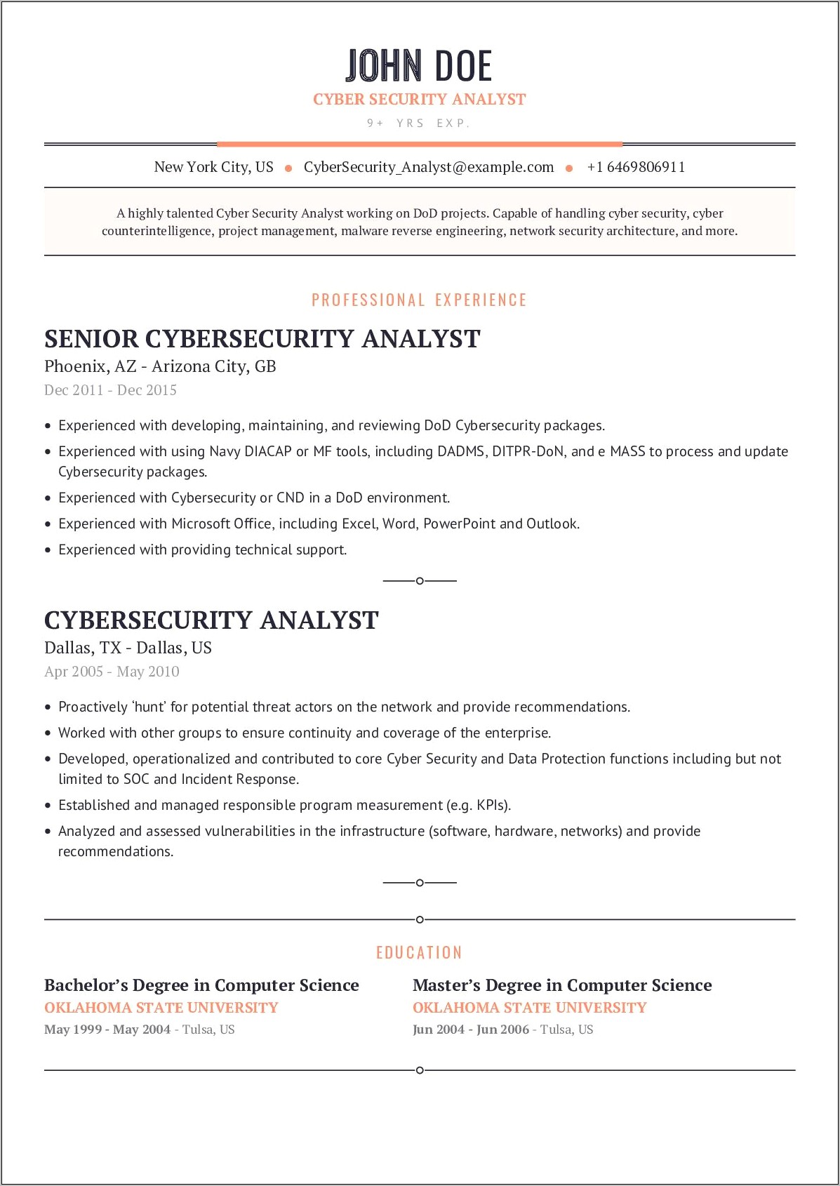 Network Security Specialist Resume Sample