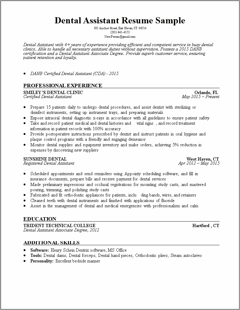 New Dental Assistant Resume Objective