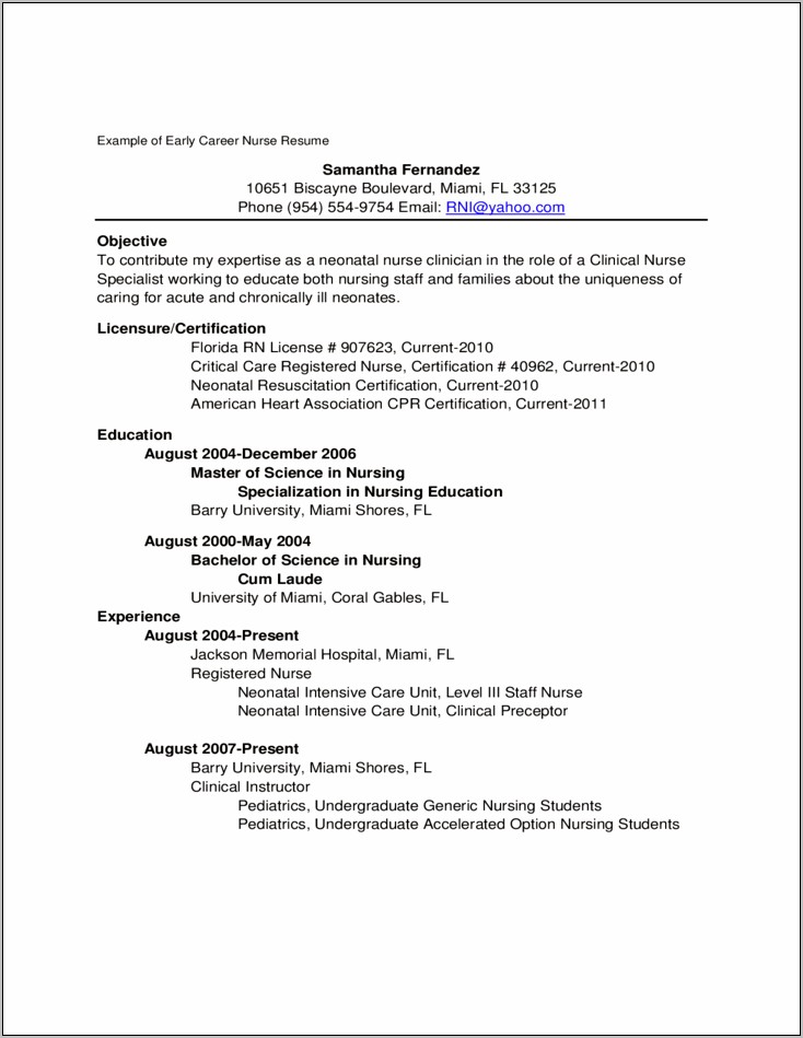 New Grad Nursing Example Resume