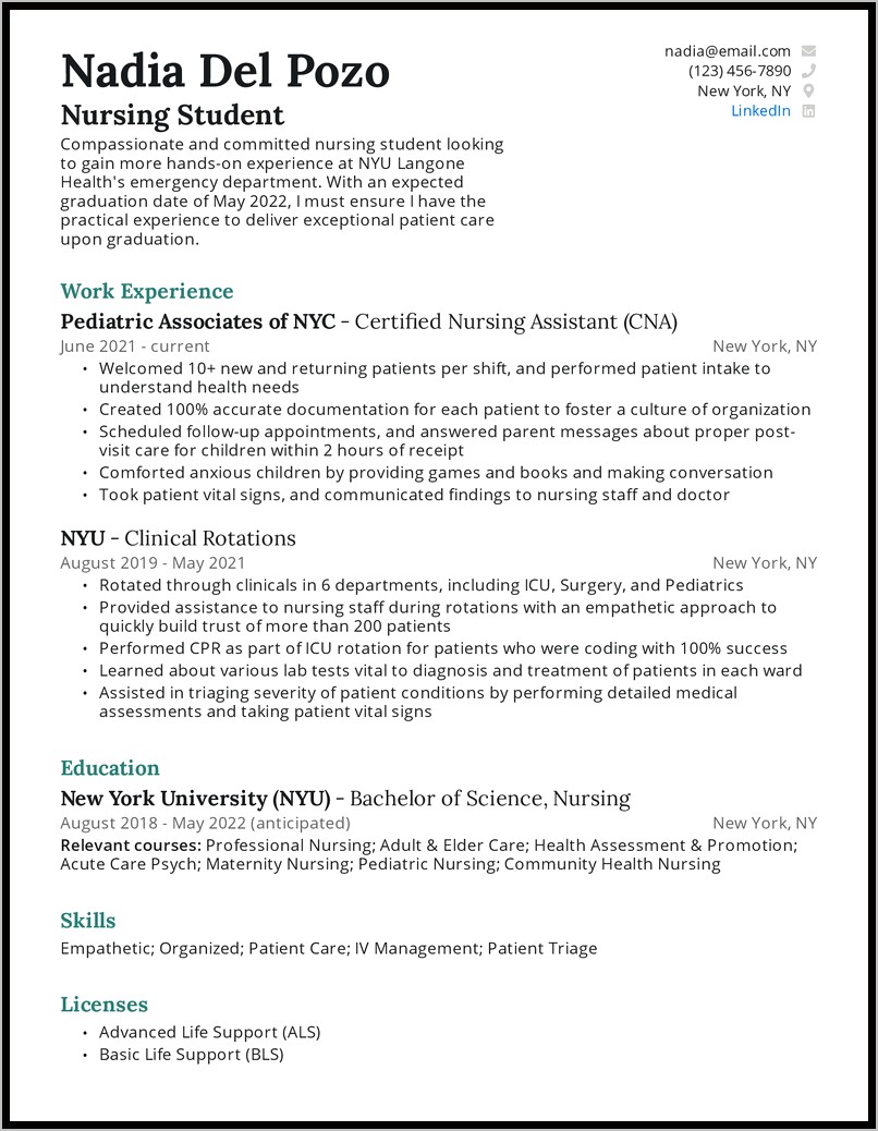 Nurse Resume Examples Without Experience
