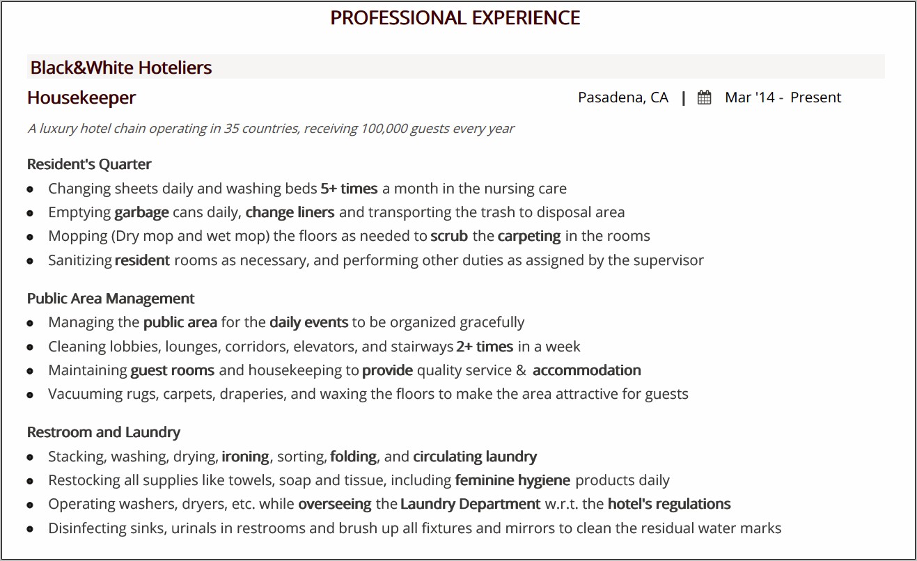 Nursing Home Housekeeping Resume Examples