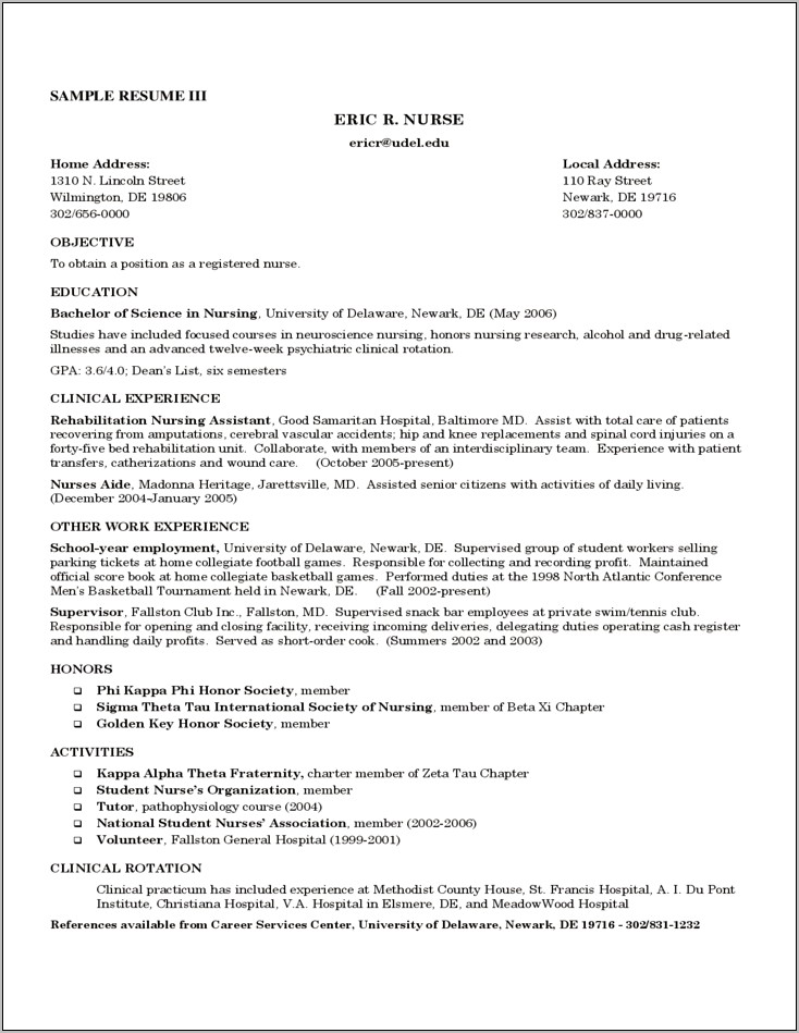 Object Resume For Clinical Rotation