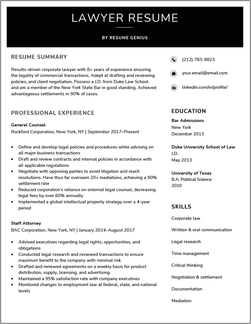 Objective Examples For Lawyer Resume