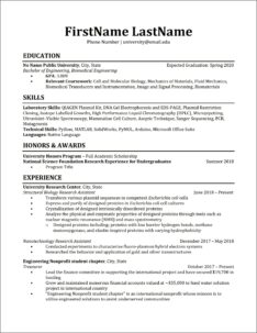 Objective For Biomedical Engineer Resume