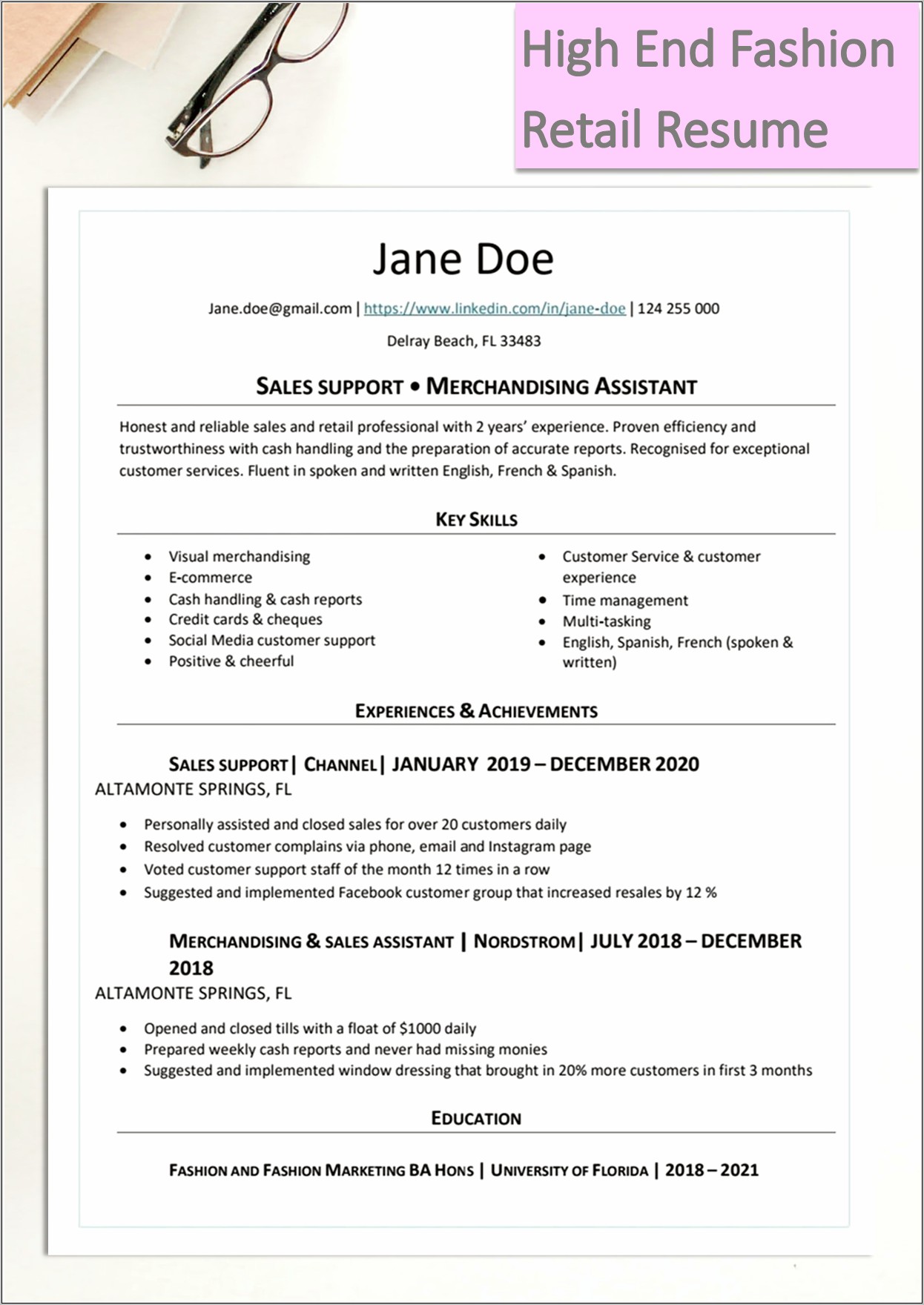 Objective For Fashion Retail Resume