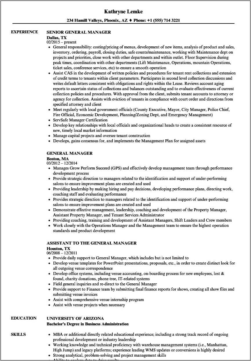 Objective For General Manager Resume