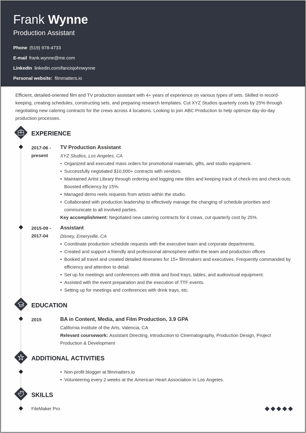 Objective For Production Assistant Resume