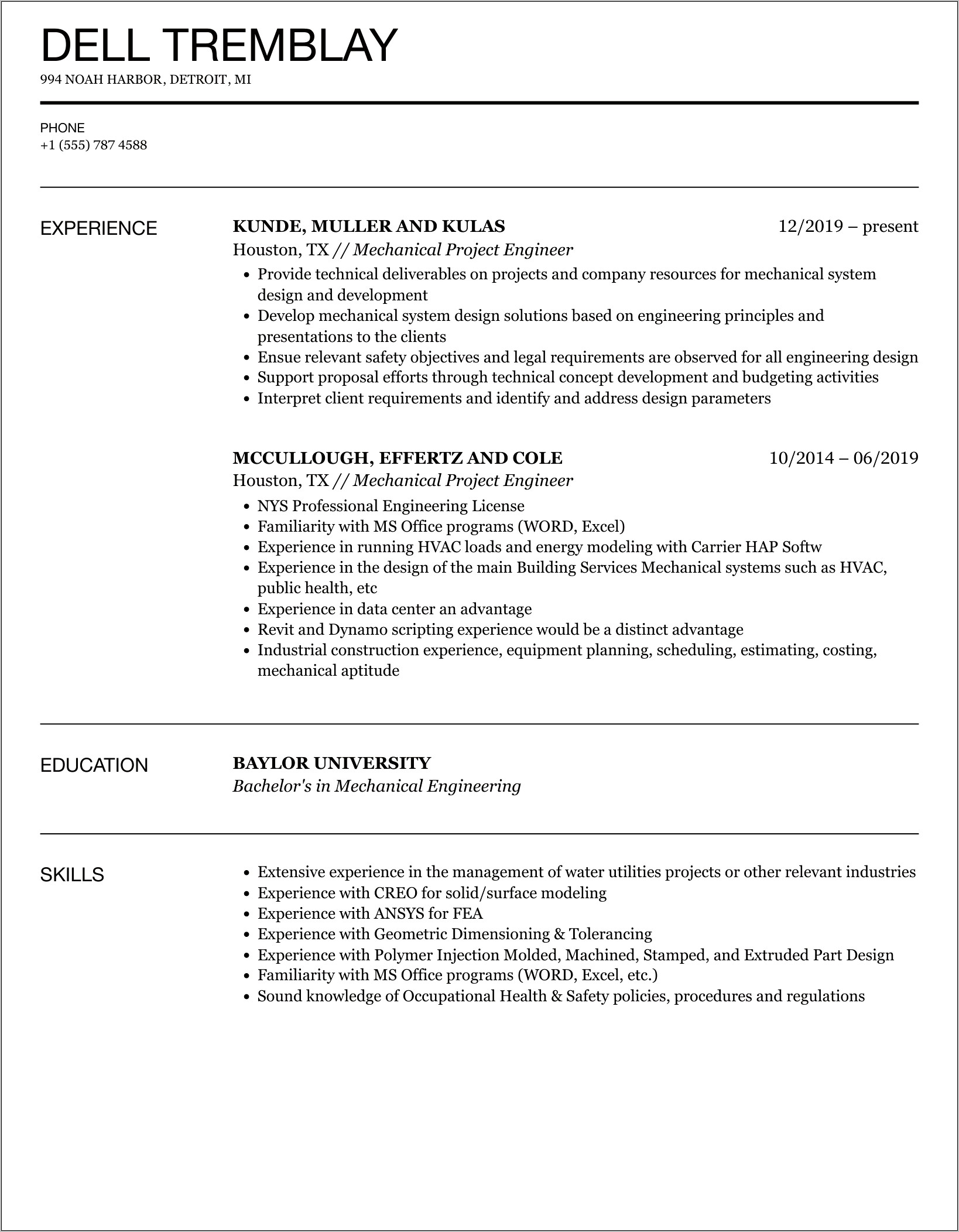 Objective For Project Engineer Resume