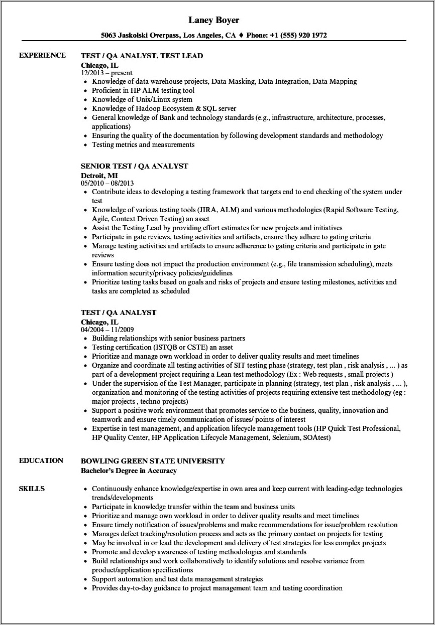 Objective For Qa Analyst Resume