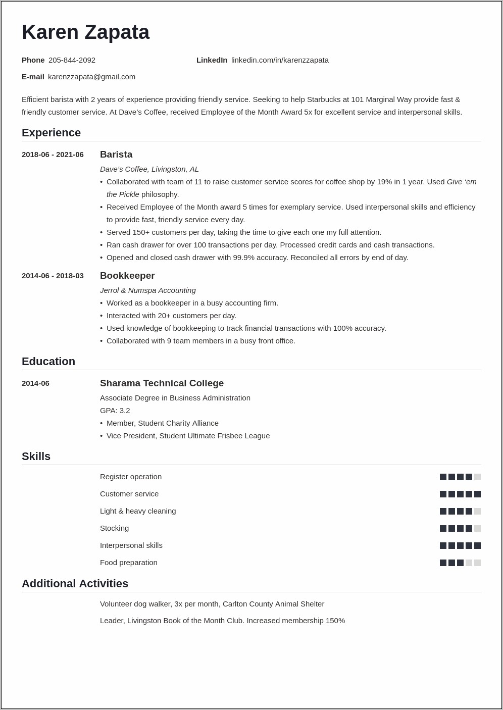 Objective For Resume Coffee Shop
