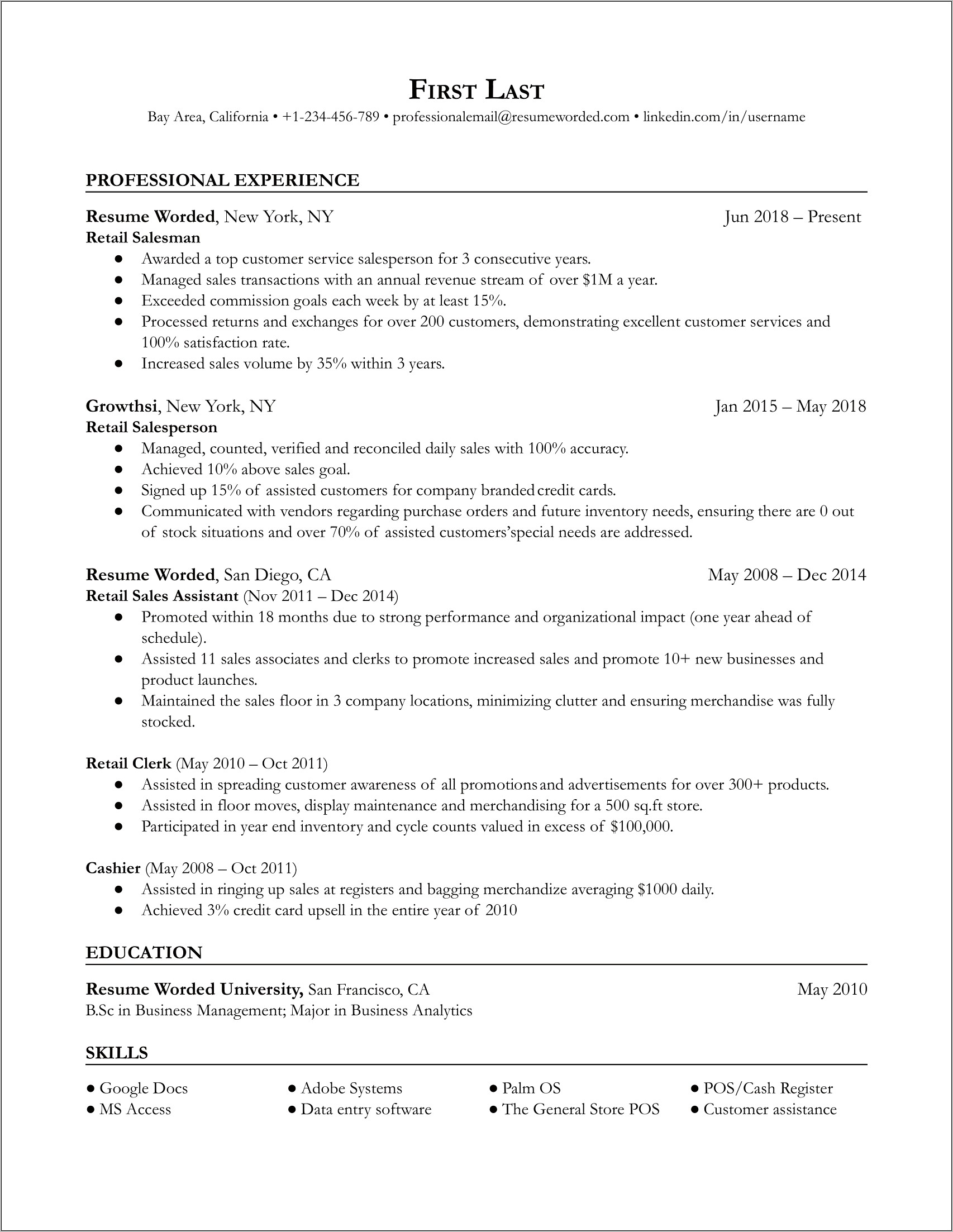 Objective For Resume Examples Retail