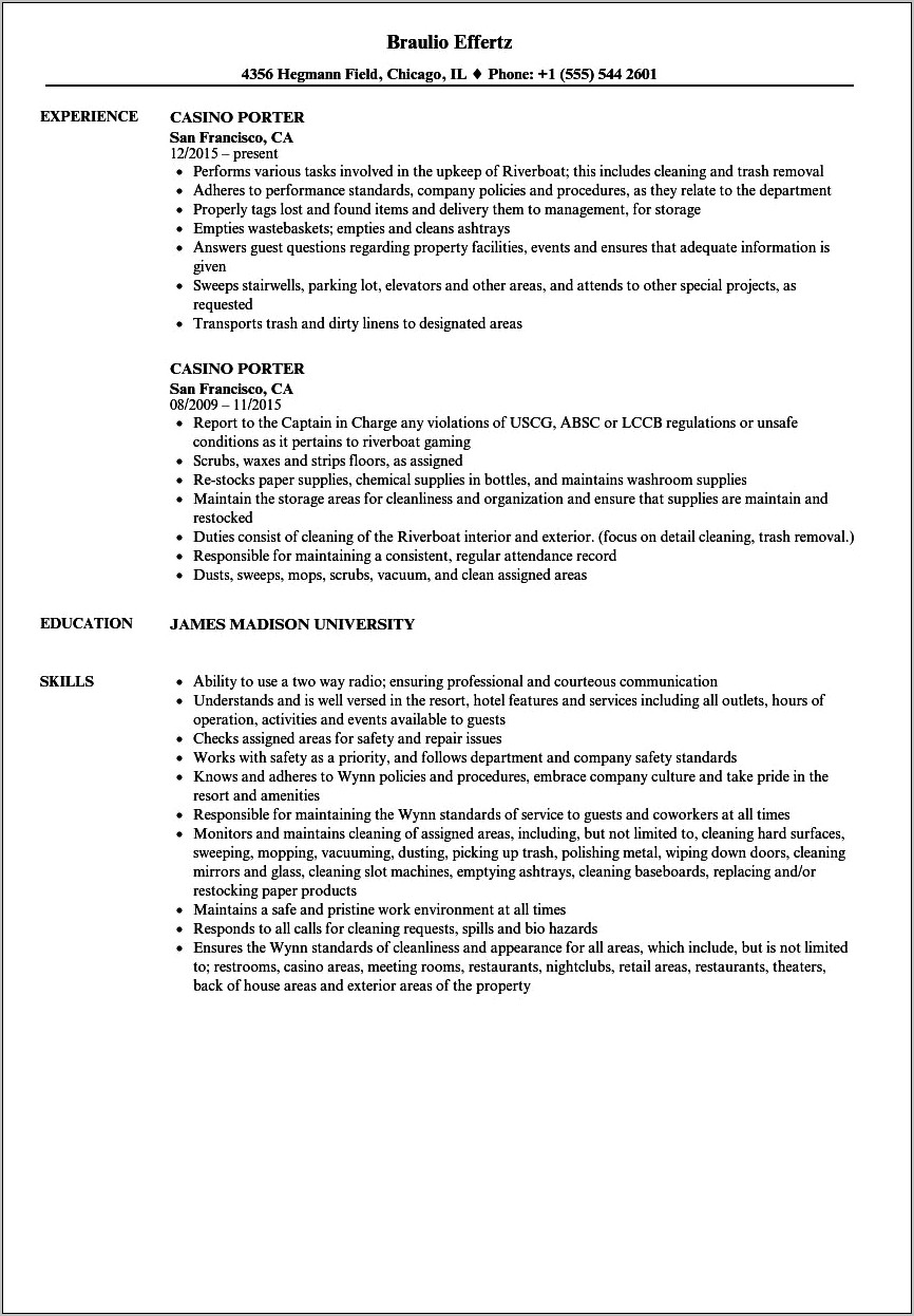 Objective For Resume For Casino