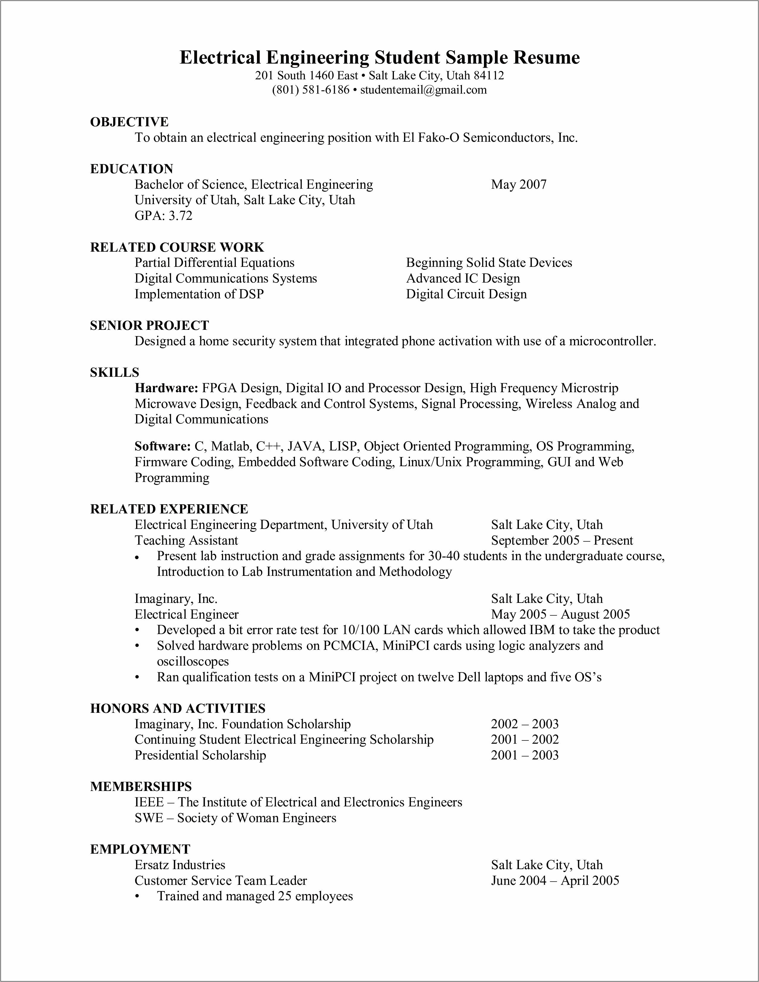 Objective For Resume For Electrician