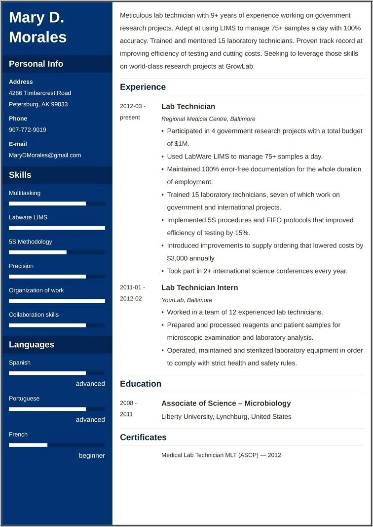 Objective For Resume Lab Assistant
