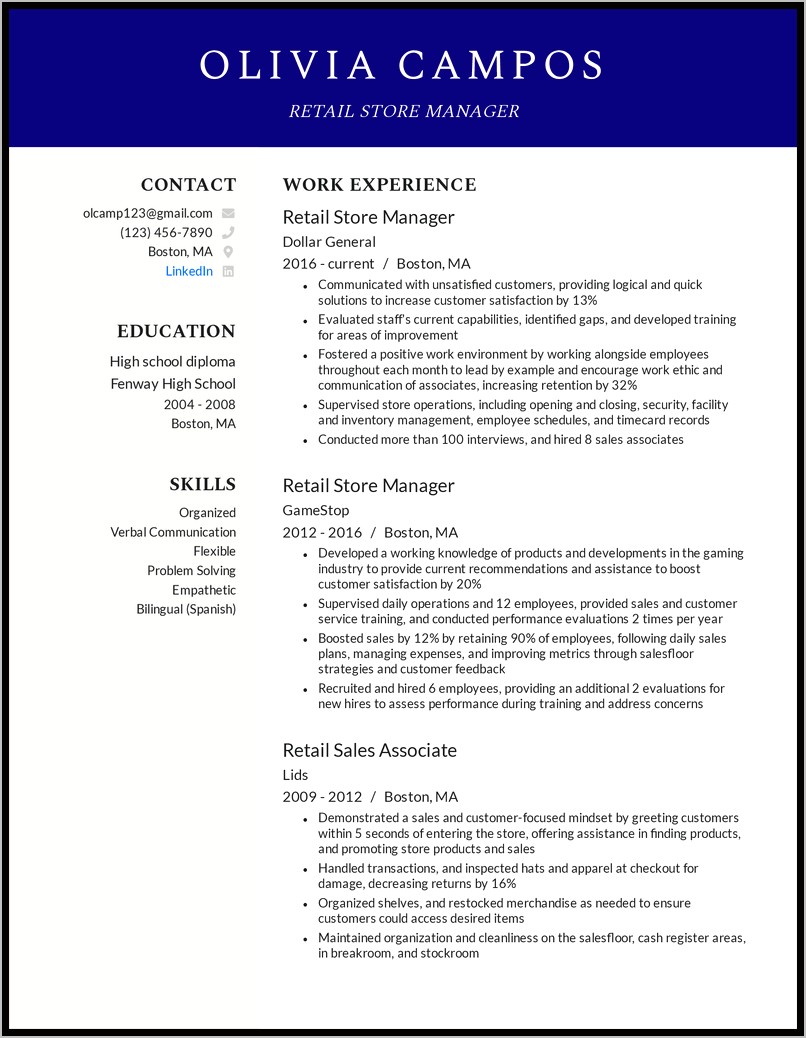 Objective For Resume Retail Lowes