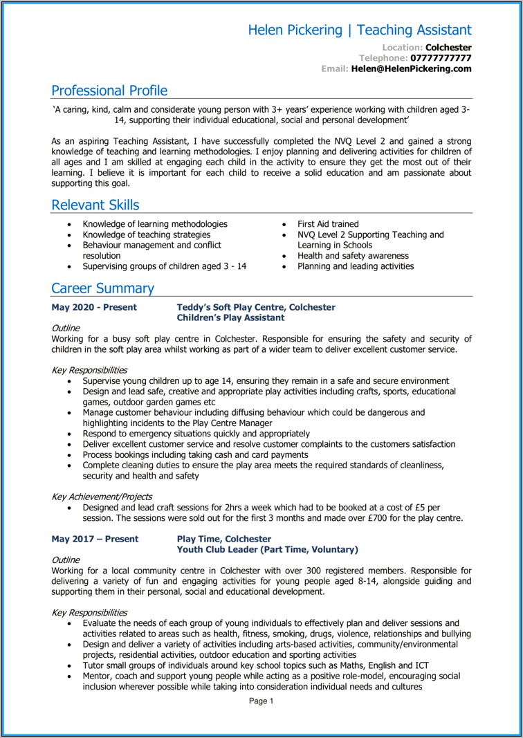 Objective For Resume Teaching Assistant