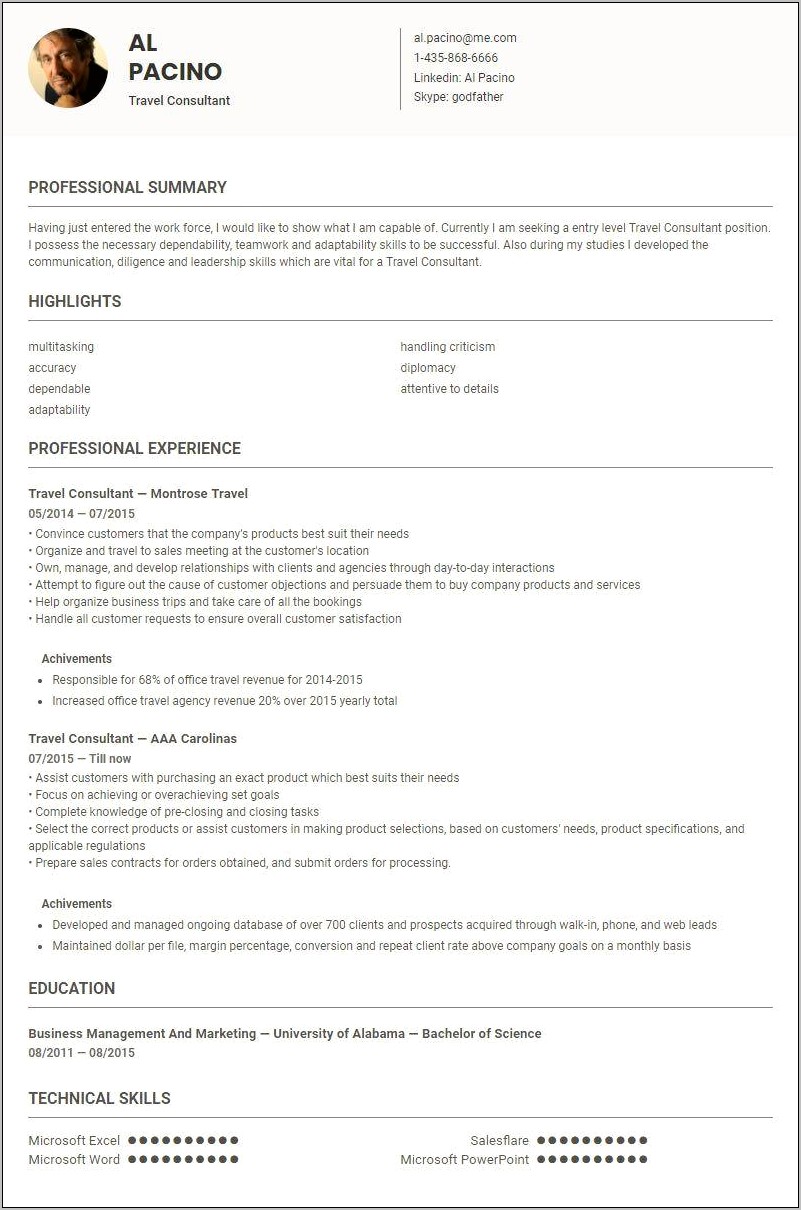 Objective For Travel Consultant Resume