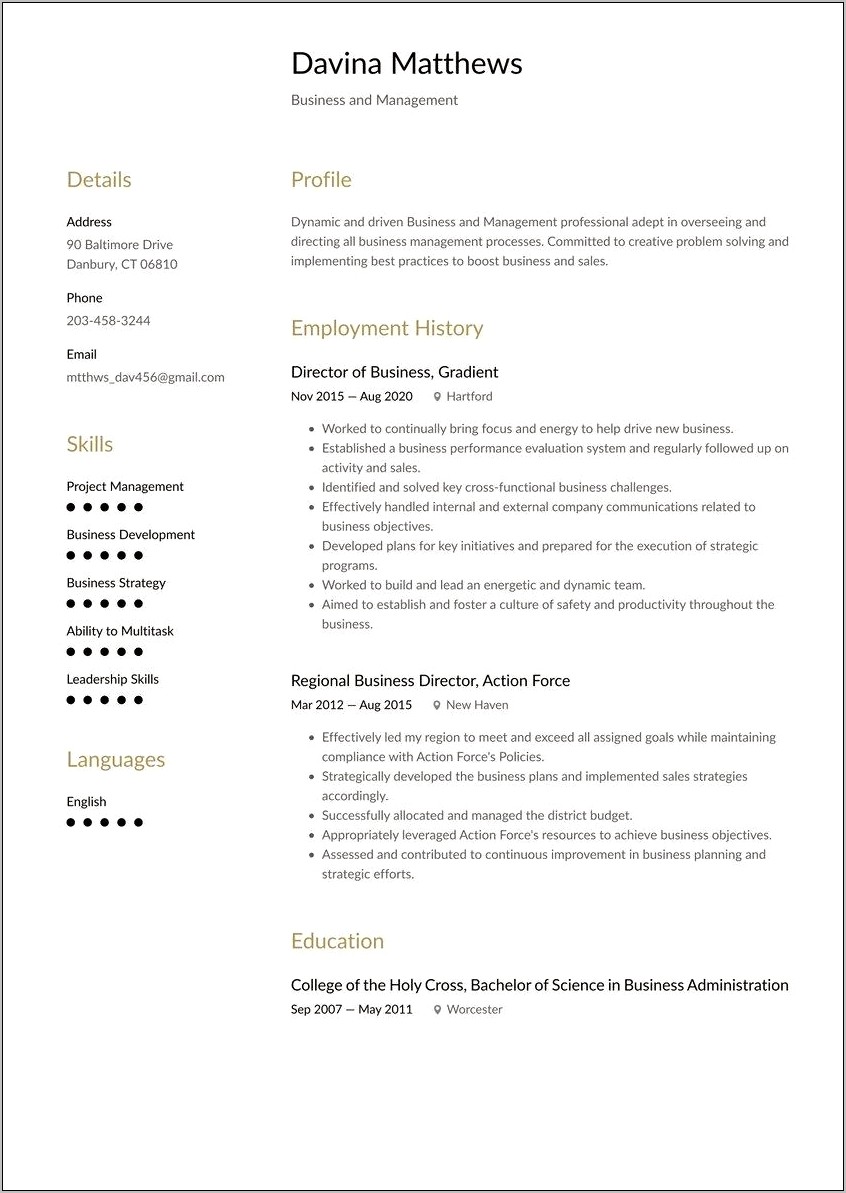 Objective In Resume Business Administration