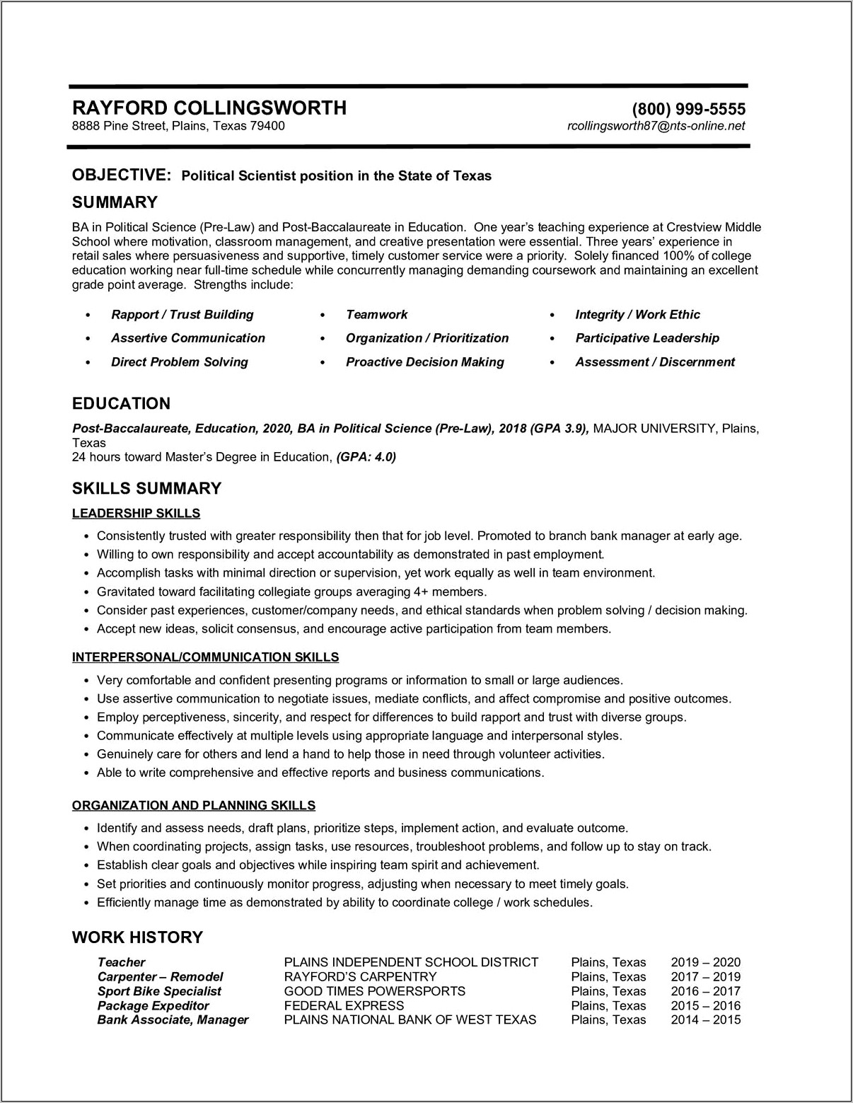 Objective In Resume For Science